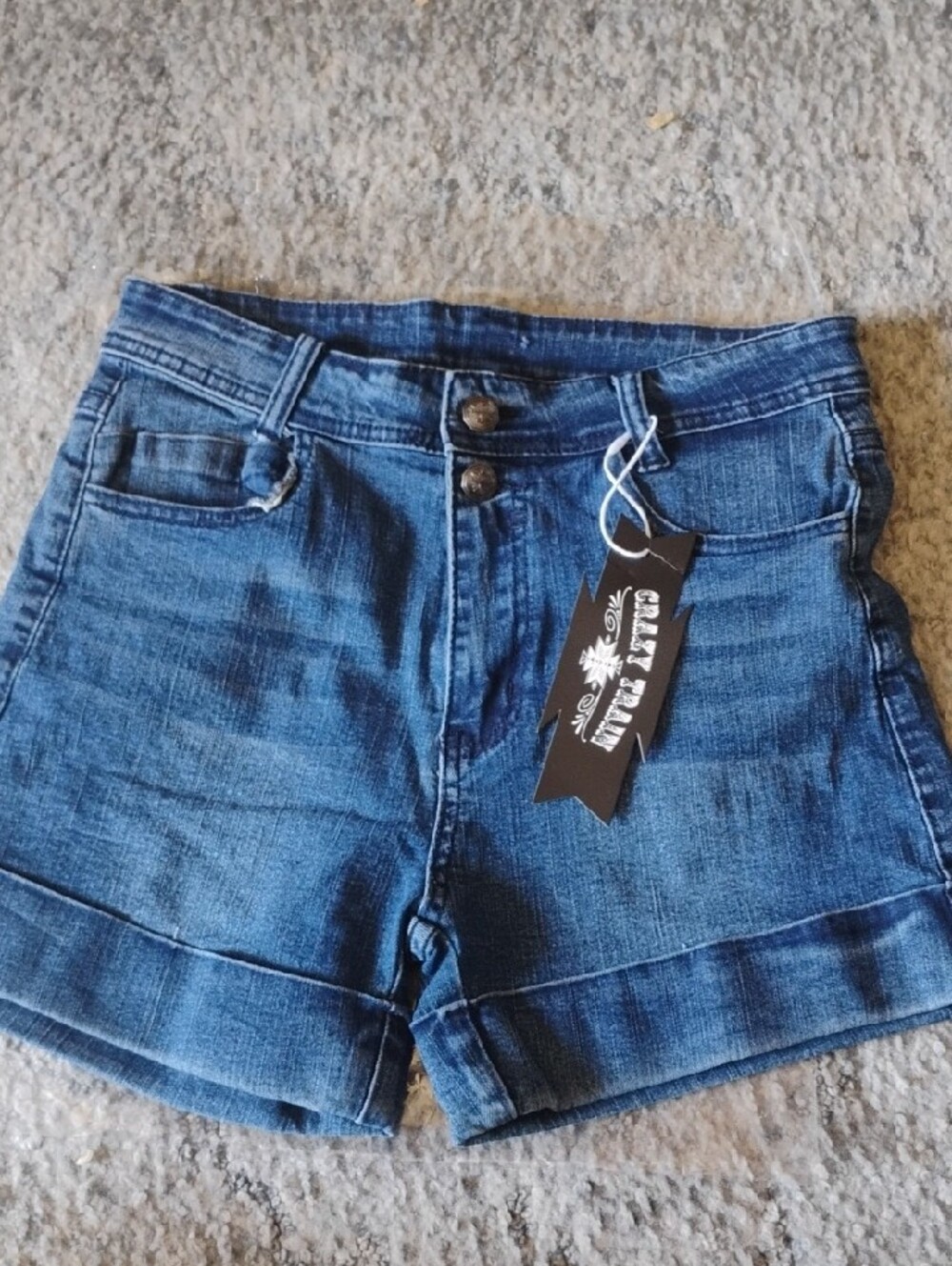 Crazy Train Faded Blue Embroidered Pocket Denim Shorts - Picture 2 of 4
